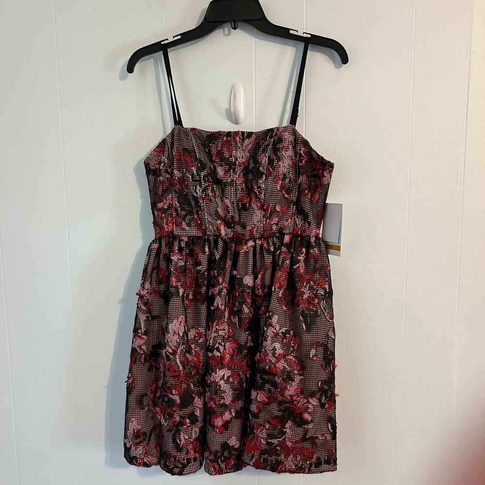 Violet Weekend Womens Floral Mesh Fit & Flare‎ Dress Black Red 65850JK S7/8 NWT